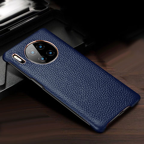 Coque Luxe Cuir Housse Etui pour Huawei Mate 30 Bleu