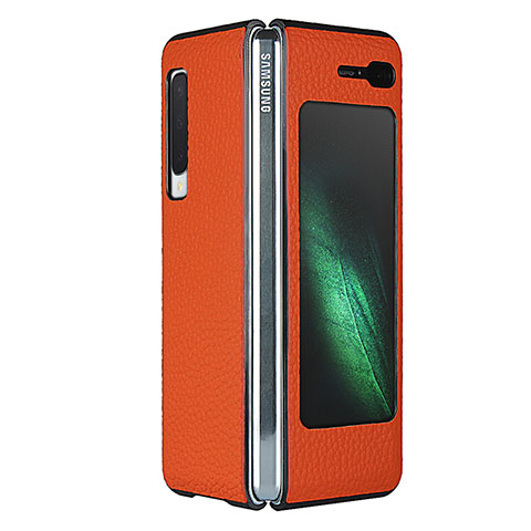 Coque Luxe Cuir Housse Etui pour Samsung Galaxy Fold Orange