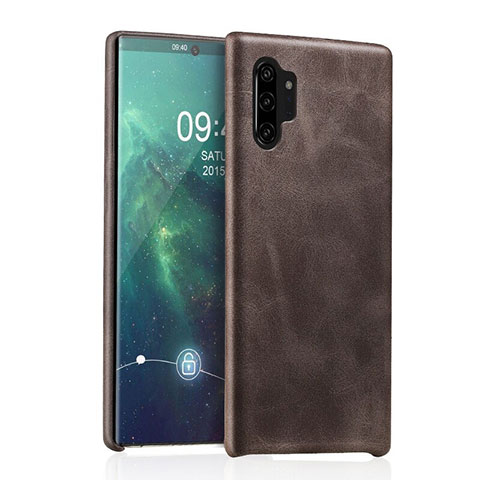 Coque Luxe Cuir Housse Etui pour Samsung Galaxy Note 10 Plus Marron