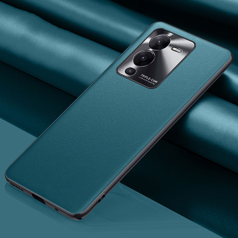 Coque Luxe Cuir Housse Etui QK1 pour Vivo V25 Pro 5G Cyan