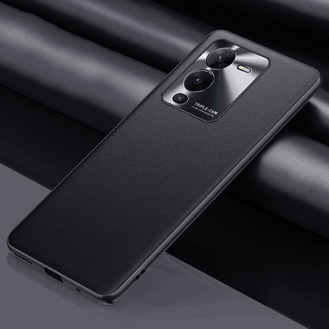 Coque Luxe Cuir Housse Etui QK1 pour Vivo V25 Pro 5G Noir