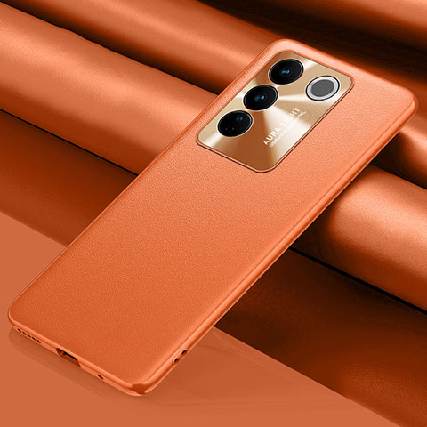 Coque Luxe Cuir Housse Etui QK1 pour Vivo V27 5G Orange