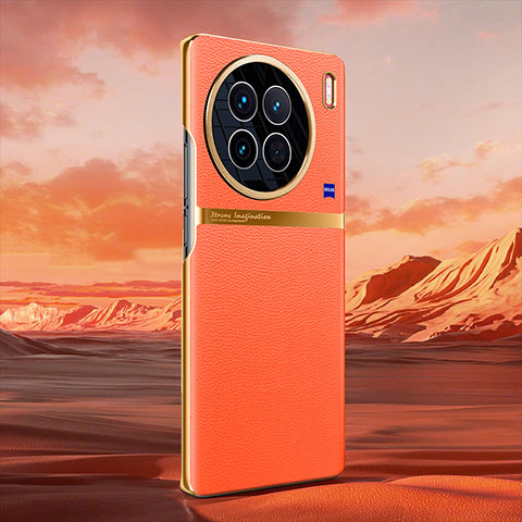 Coque Luxe Cuir Housse Etui QK2 pour Vivo X90 5G Orange