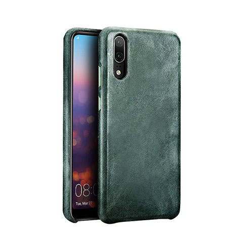 Coque Luxe Cuir Housse Etui R01 pour Huawei P20 Vert