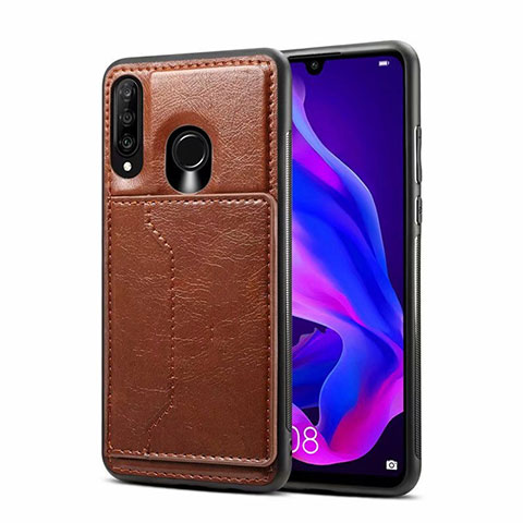 Coque Luxe Cuir Housse Etui R01 pour Huawei P30 Lite Marron