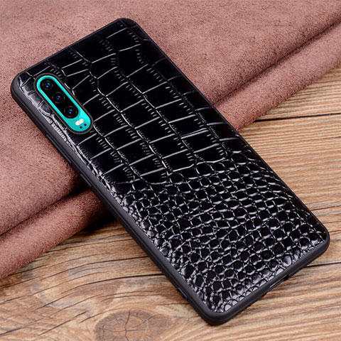 Coque Luxe Cuir Housse Etui R01 pour Huawei P30 Noir