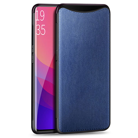 Coque Luxe Cuir Housse Etui R01 pour Oppo Find X Bleu