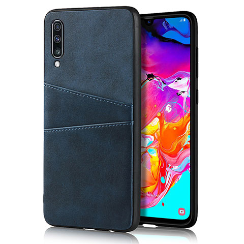 Coque Luxe Cuir Housse Etui R01 pour Samsung Galaxy A70 Bleu