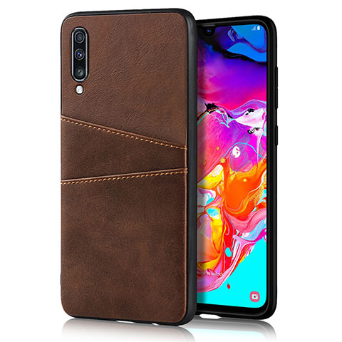 Coque Luxe Cuir Housse Etui R01 pour Samsung Galaxy A70 Marron