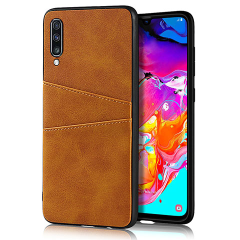 Coque Luxe Cuir Housse Etui R01 pour Samsung Galaxy A70S Orange