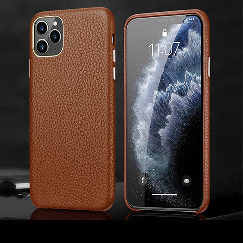 Coque Luxe Cuir Housse Etui R02 pour Apple iPhone 11 Pro Max Marron