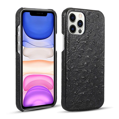 Coque Luxe Cuir Housse Etui R02 pour Apple iPhone 12 Pro Max Noir