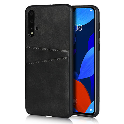 Coque Luxe Cuir Housse Etui R02 pour Huawei Nova 5 Noir