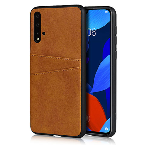 Coque Luxe Cuir Housse Etui R02 pour Huawei Nova 5 Orange