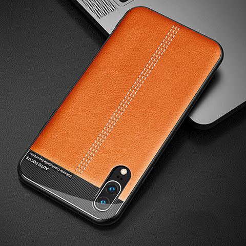 Coque Luxe Cuir Housse Etui R02 pour Huawei P20 Orange