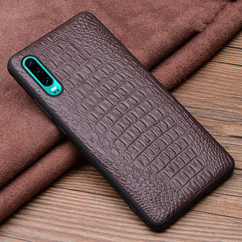 Coque Luxe Cuir Housse Etui R02 pour Huawei P30 Marron