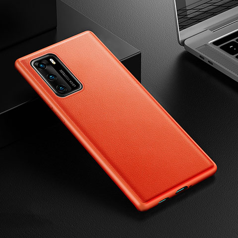 Coque Luxe Cuir Housse Etui R02 pour Huawei P40 Orange