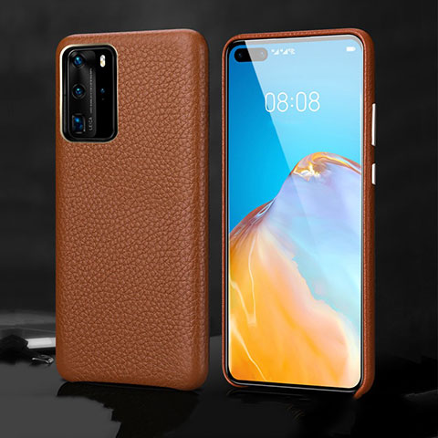 Coque Luxe Cuir Housse Etui R02 pour Huawei P40 Pro Marron