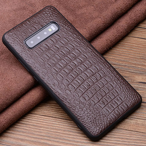 Coque Luxe Cuir Housse Etui R02 pour Samsung Galaxy S10 Plus Marron