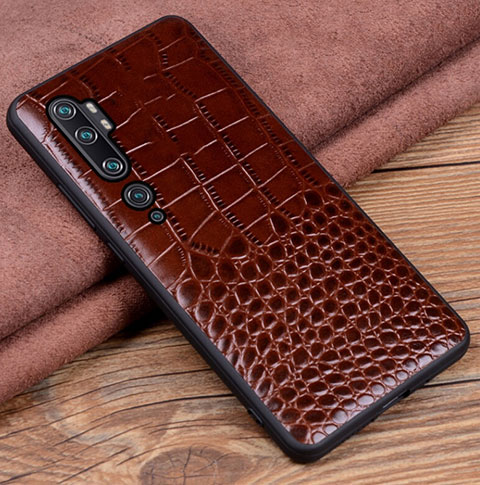 Coque Luxe Cuir Housse Etui R02 pour Xiaomi Mi Note 10 Pro Marron