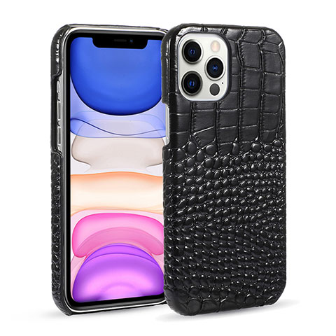 Coque Luxe Cuir Housse Etui R03 pour Apple iPhone 12 Pro Noir