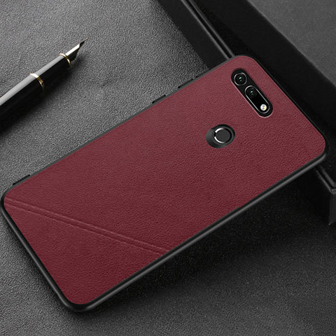 Coque Luxe Cuir Housse Etui R03 pour Huawei Honor V20 Vin Rouge