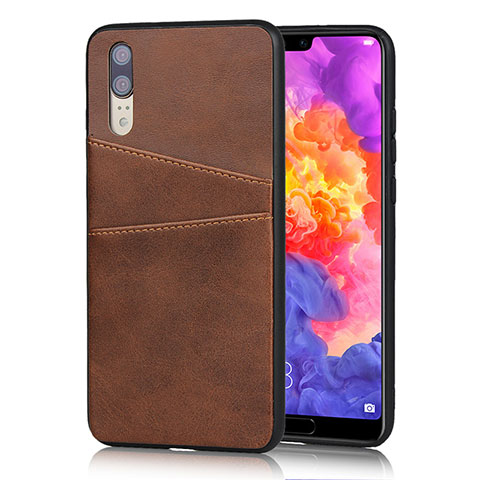 Coque Luxe Cuir Housse Etui R03 pour Huawei P20 Marron