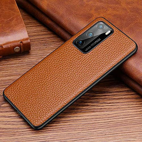 Coque Luxe Cuir Housse Etui R03 pour Huawei P40 Marron