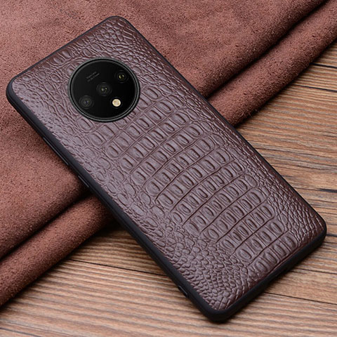 Coque Luxe Cuir Housse Etui R03 pour OnePlus 7T Marron