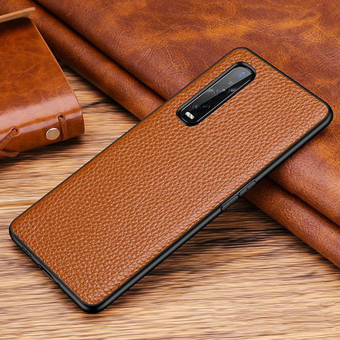 Coque Luxe Cuir Housse Etui R03 pour Oppo Find X2 Pro Marron