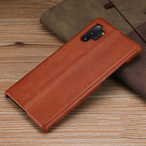 Coque Luxe Cuir Housse Etui R03 pour Samsung Galaxy Note 10 Plus Marron