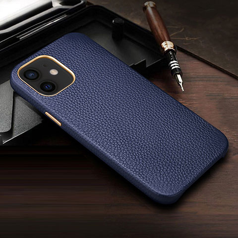 Coque Luxe Cuir Housse Etui R04 pour Apple iPhone 12 Bleu