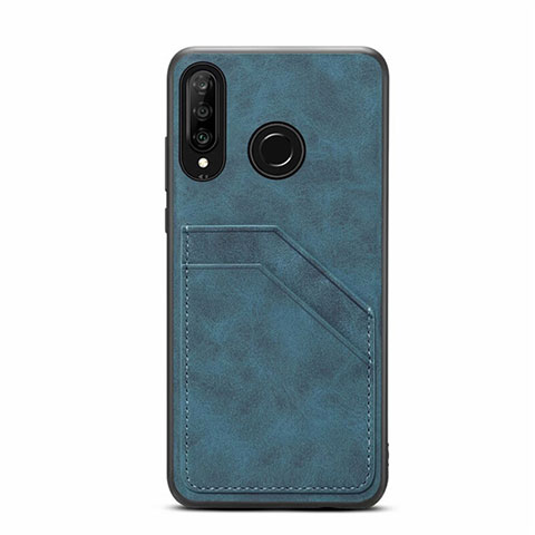 Coque Luxe Cuir Housse Etui R04 pour Huawei Nova 4e Bleu