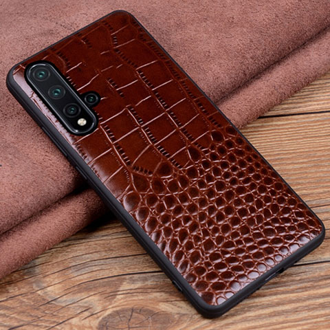 Coque Luxe Cuir Housse Etui R04 pour Huawei Nova 5 Marron