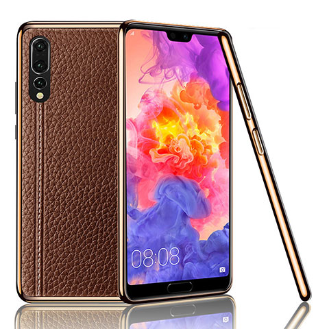 Coque Luxe Cuir Housse Etui R04 pour Huawei P20 Pro Marron