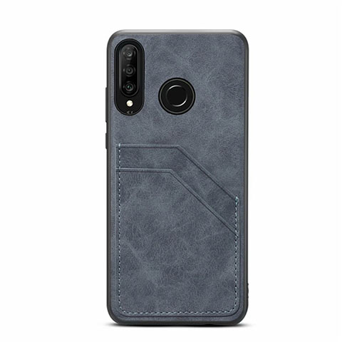 Coque Luxe Cuir Housse Etui R04 pour Huawei P30 Lite Gris Fonce