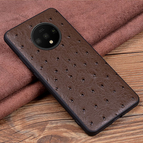 Coque Luxe Cuir Housse Etui R04 pour OnePlus 7T Marron