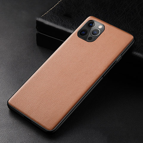 Coque Luxe Cuir Housse Etui R05 pour Apple iPhone 12 Pro Marron