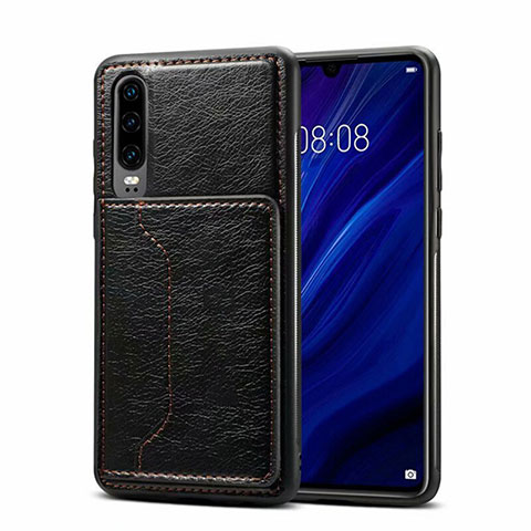 Coque Luxe Cuir Housse Etui R05 pour Huawei P30 Noir