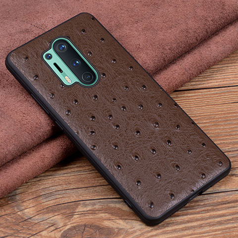 Coque Luxe Cuir Housse Etui R05 pour OnePlus 8 Pro Marron