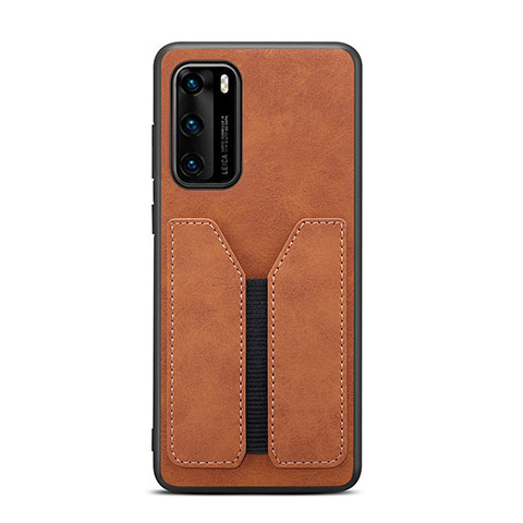 Coque Luxe Cuir Housse Etui R07 pour Huawei P40 Orange