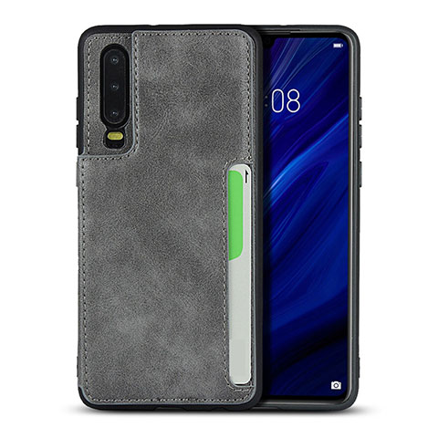 Coque Luxe Cuir Housse Etui R08 pour Huawei P30 Gris