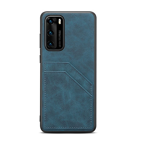 Coque Luxe Cuir Housse Etui R08 pour Huawei P40 Bleu