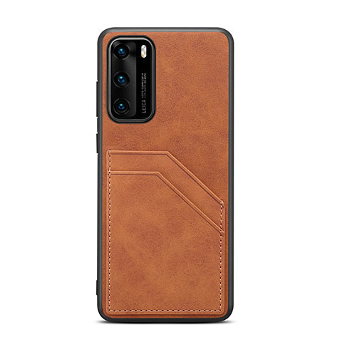 Coque Luxe Cuir Housse Etui R08 pour Huawei P40 Orange