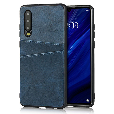 Coque Luxe Cuir Housse Etui R09 pour Huawei P30 Bleu