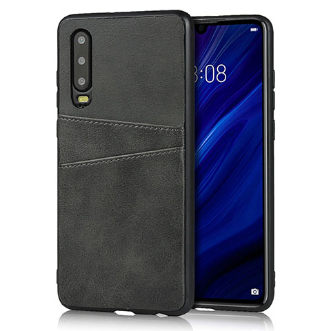 Coque Luxe Cuir Housse Etui R09 pour Huawei P30 Noir