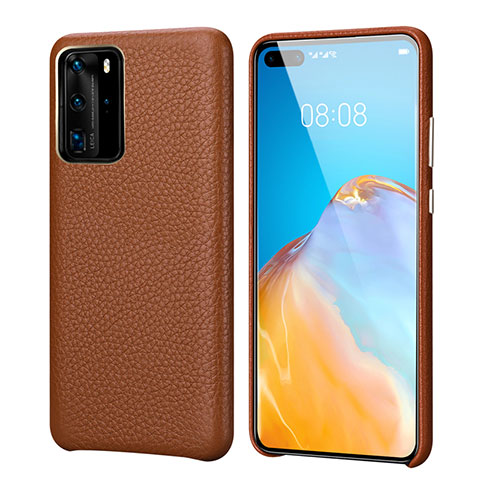 Coque Luxe Cuir Housse Etui R09 pour Huawei P40 Pro Marron