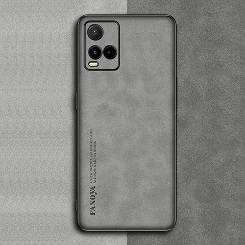 Coque Luxe Cuir Housse Etui S01 pour Vivo Y21a Gris