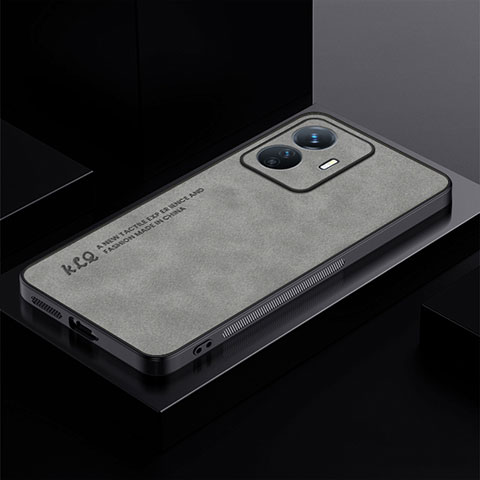 Coque Luxe Cuir Housse Etui S01 pour Vivo Y77e 5G Gris