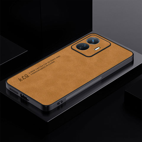 Coque Luxe Cuir Housse Etui S01 pour Vivo Y77e 5G Orange